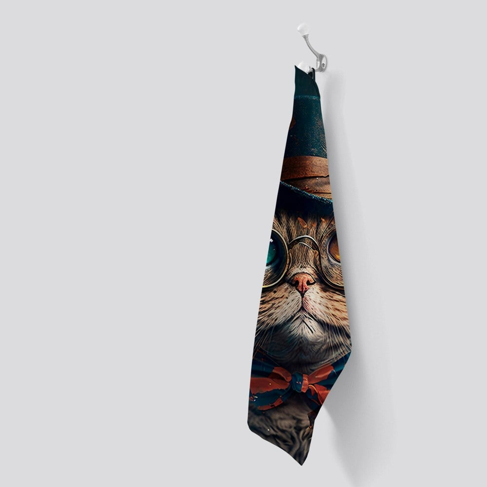 Warren Reed Scottish Fold Cat Splashart Tea Towel