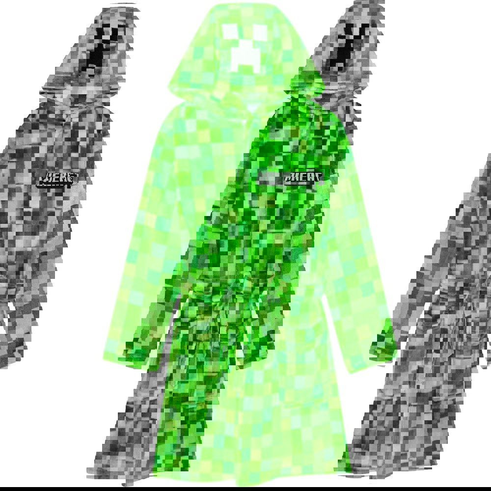Minecraft Boys Creeper Pixel Dressing Gown - Green