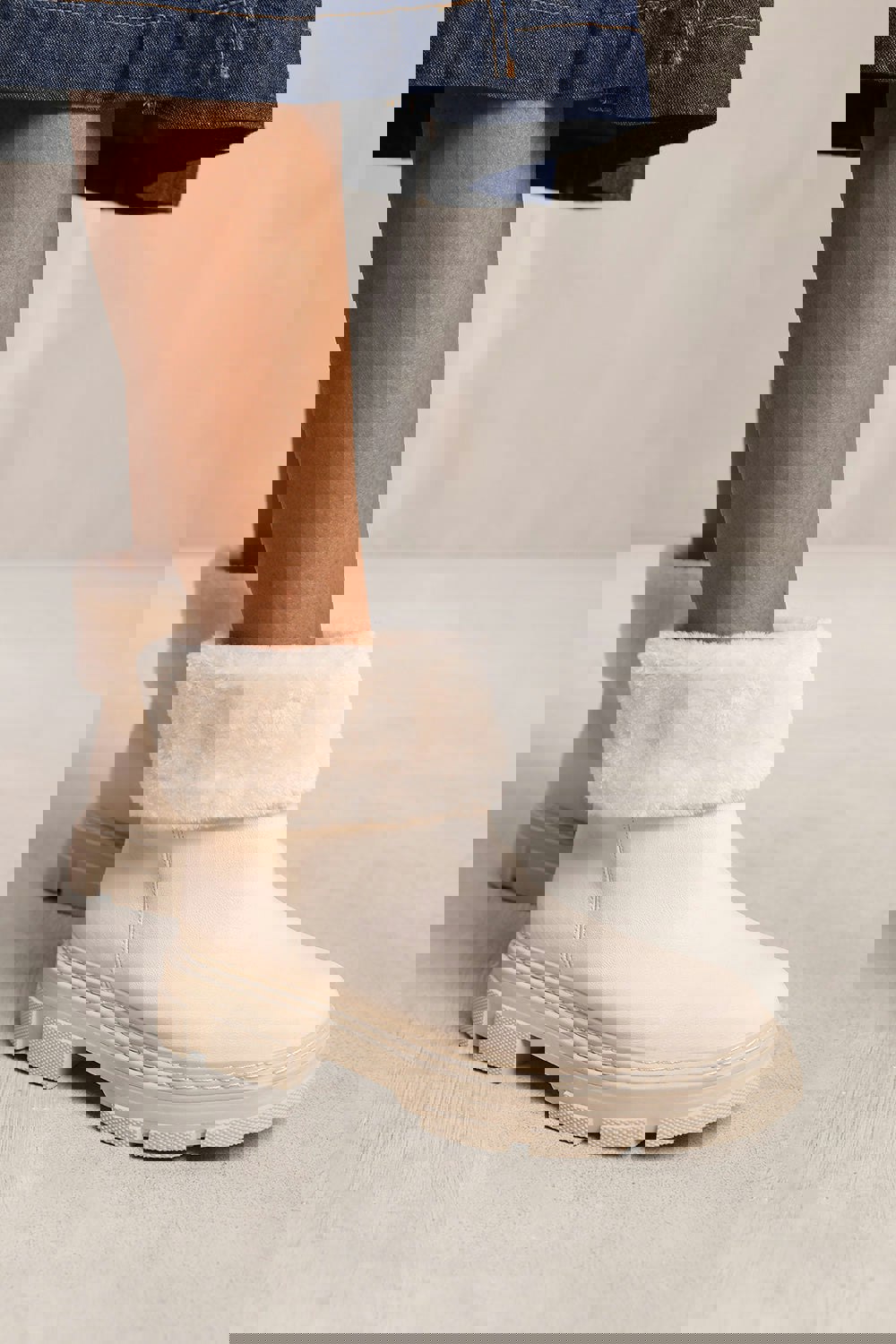 Where's That From Peyton Ankle Boot With Fur Lining in Cream Faux Leather