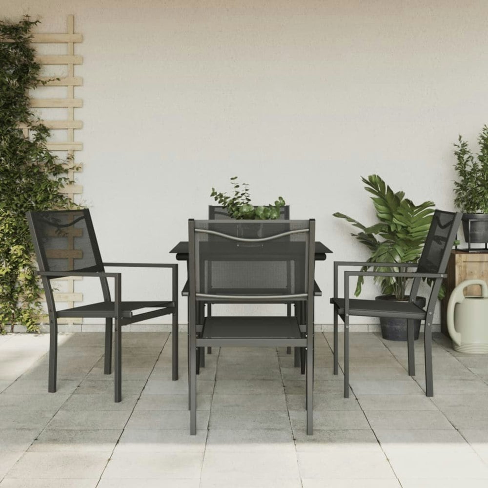 Berkfield 5 Piece Garden Dining Set Black Steel and Textilene