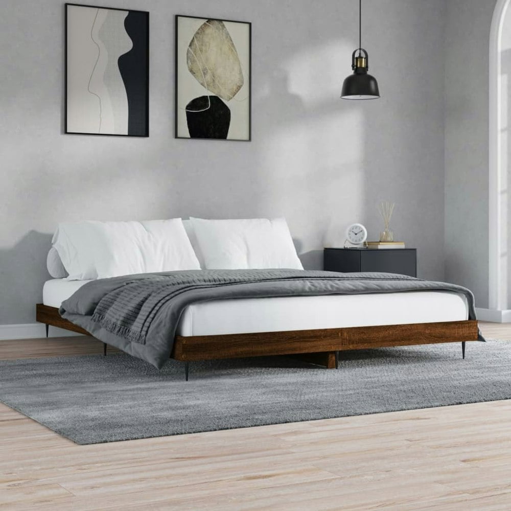Berkfield Bed Frame Brown Oak 200x200 cm Engineered Wood