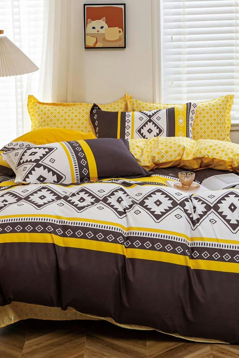 Ezysleep Yellow Ocre Printed Duvet Set