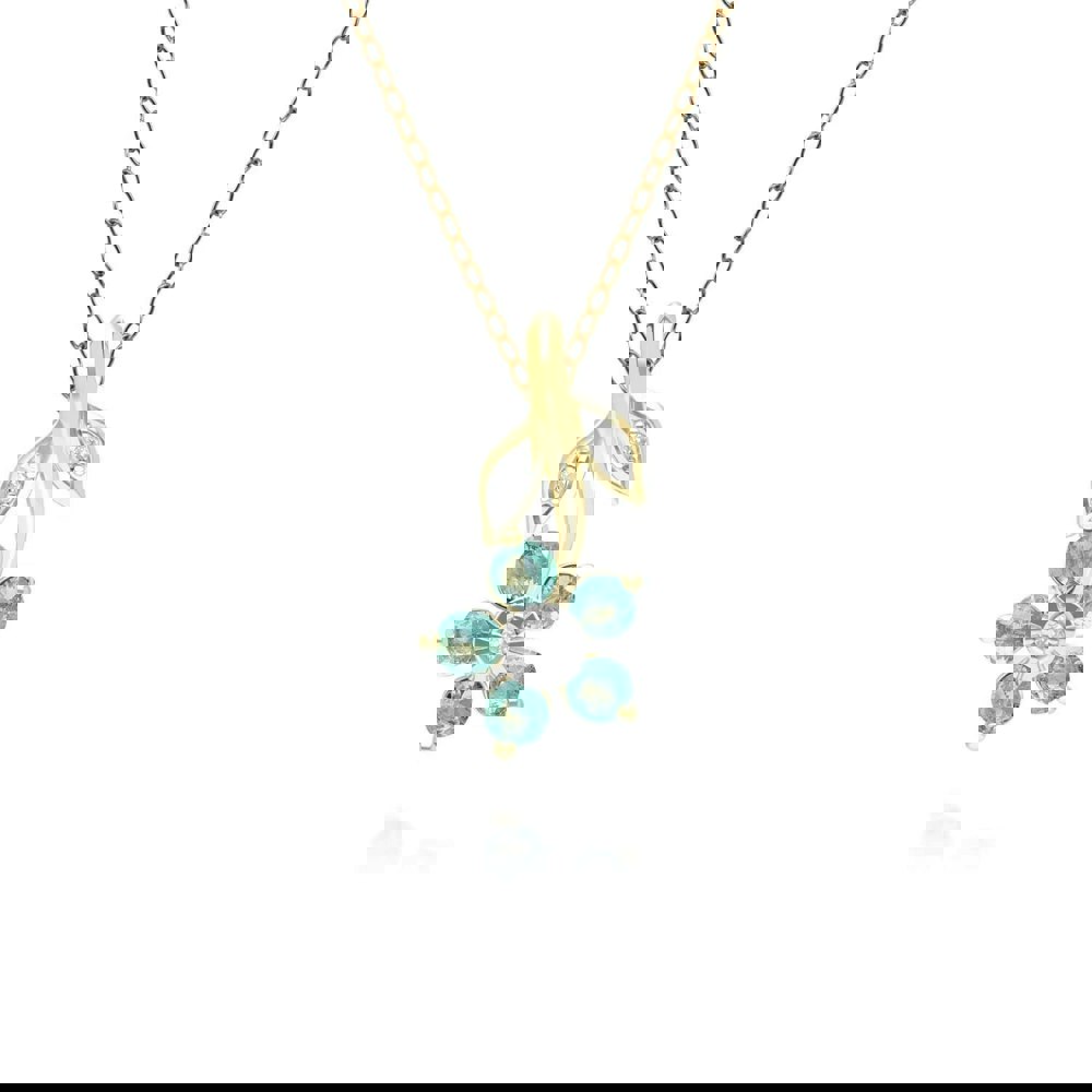 Gemondo Floral Emerald & Diamond Pendant Necklace in 9ct Yellow Gold