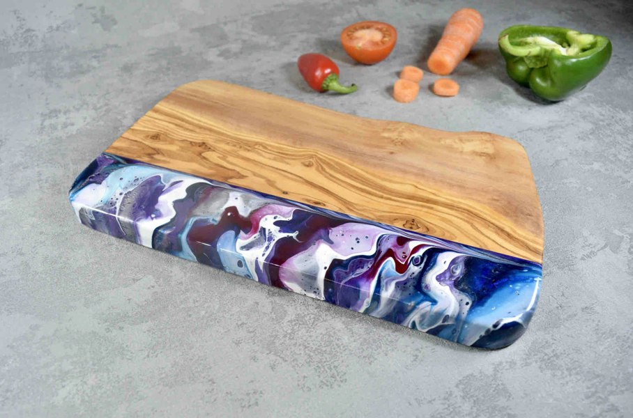 Purple Resin Art Olive Wood Cheese Board 30cm 