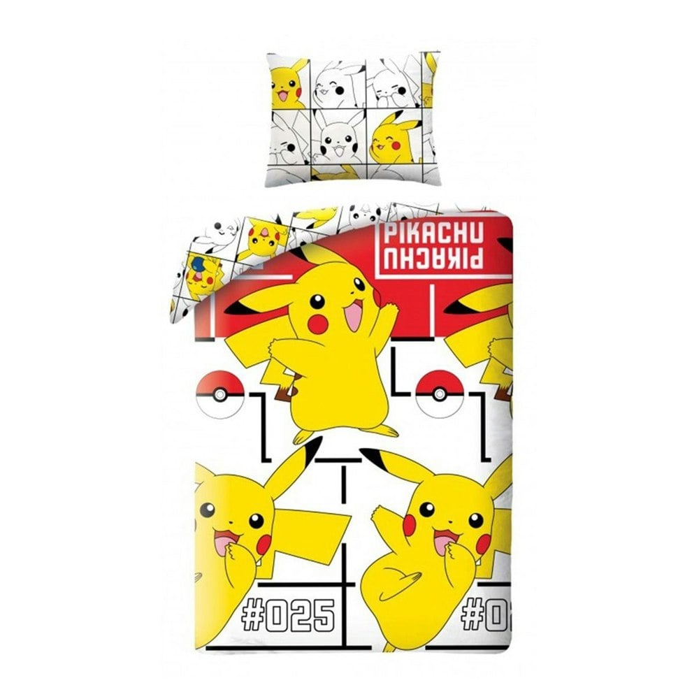 Pokemon 025 Cotton Pikachu Duvet Cover Set - White/Red/Yellow