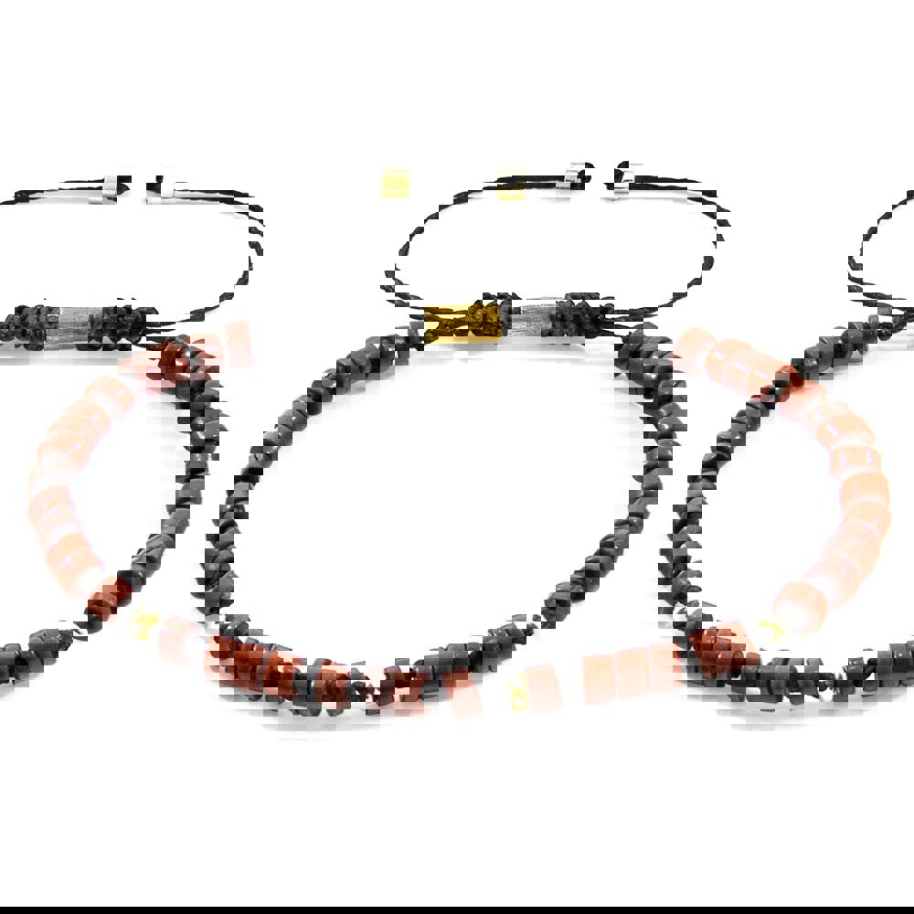 Anchor & Crew Brown Turquoise Percy 9ct Yellow Gold and Stone SKINNY Macrame Bracelet
