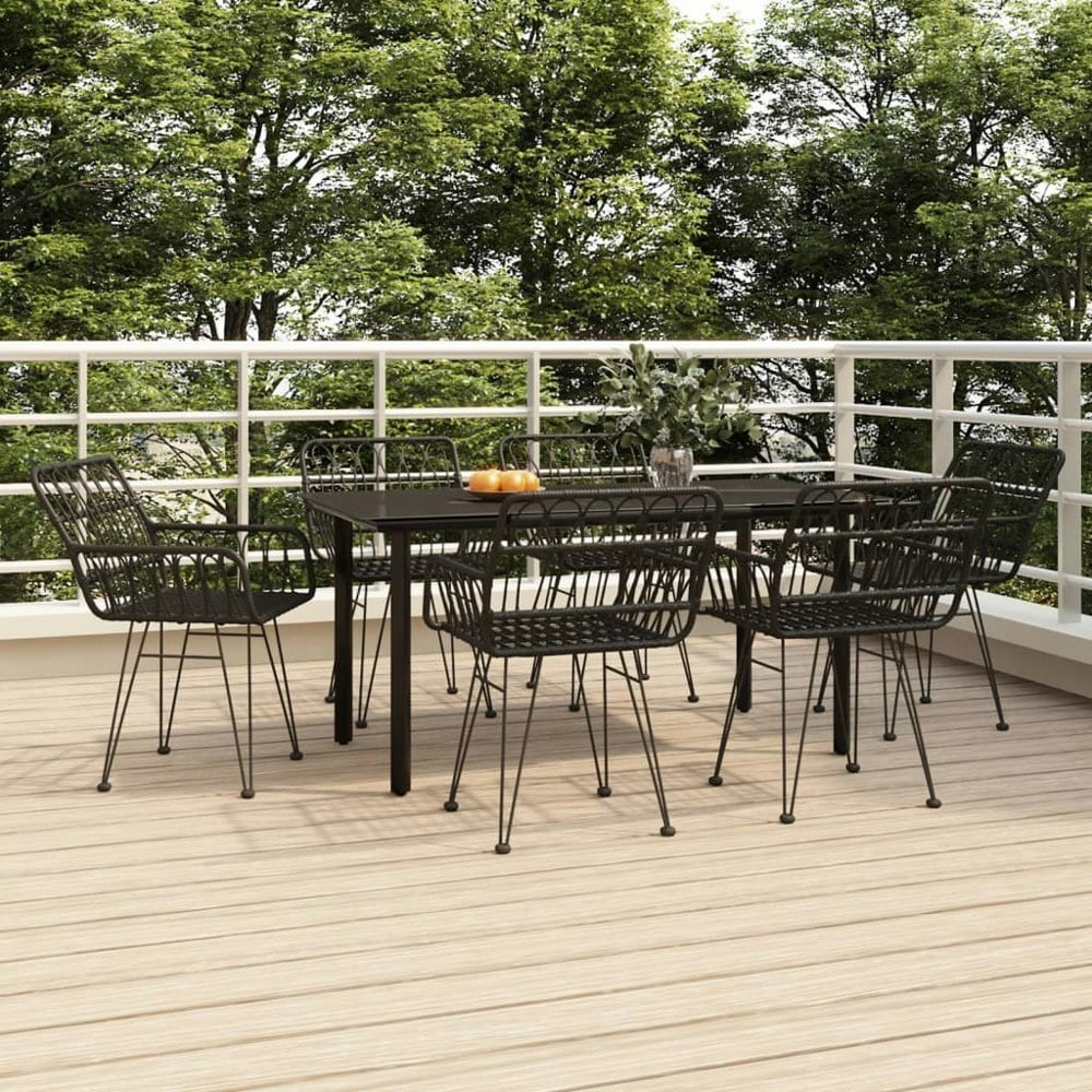 Berkfield 7 Piece Garden Dining Set Black Poly Rattan