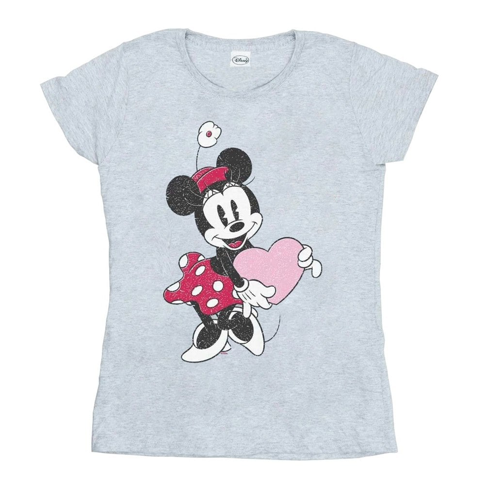 Disney Womens/Ladies Minnie Mouse Love Heart Cotton T-Shirt - Sports Grey