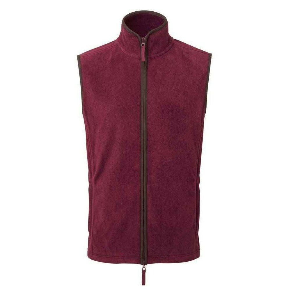 Premier Mens Artisan Fleece Gilet - Burgundy/Brown - Burgundy/Brown - 100% Polyester