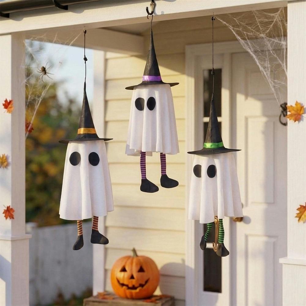 Garden Greatness Set of Three Hanging Witch Hat Ghost Lights