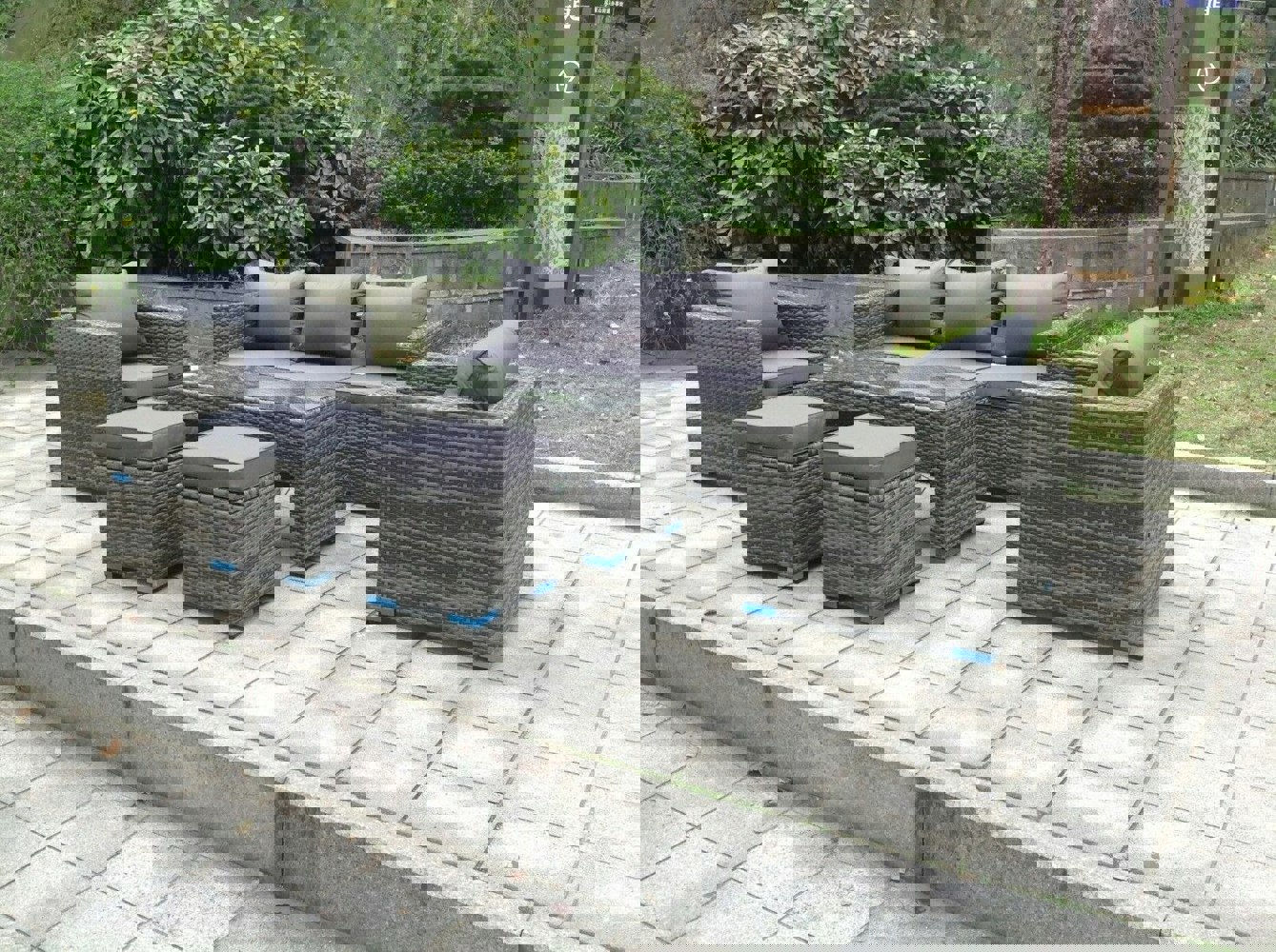 Fimous Wicker Rattan Garden Furniture Sofa Sets Outdoor Patio Coffee Table With Stools grey mixed
