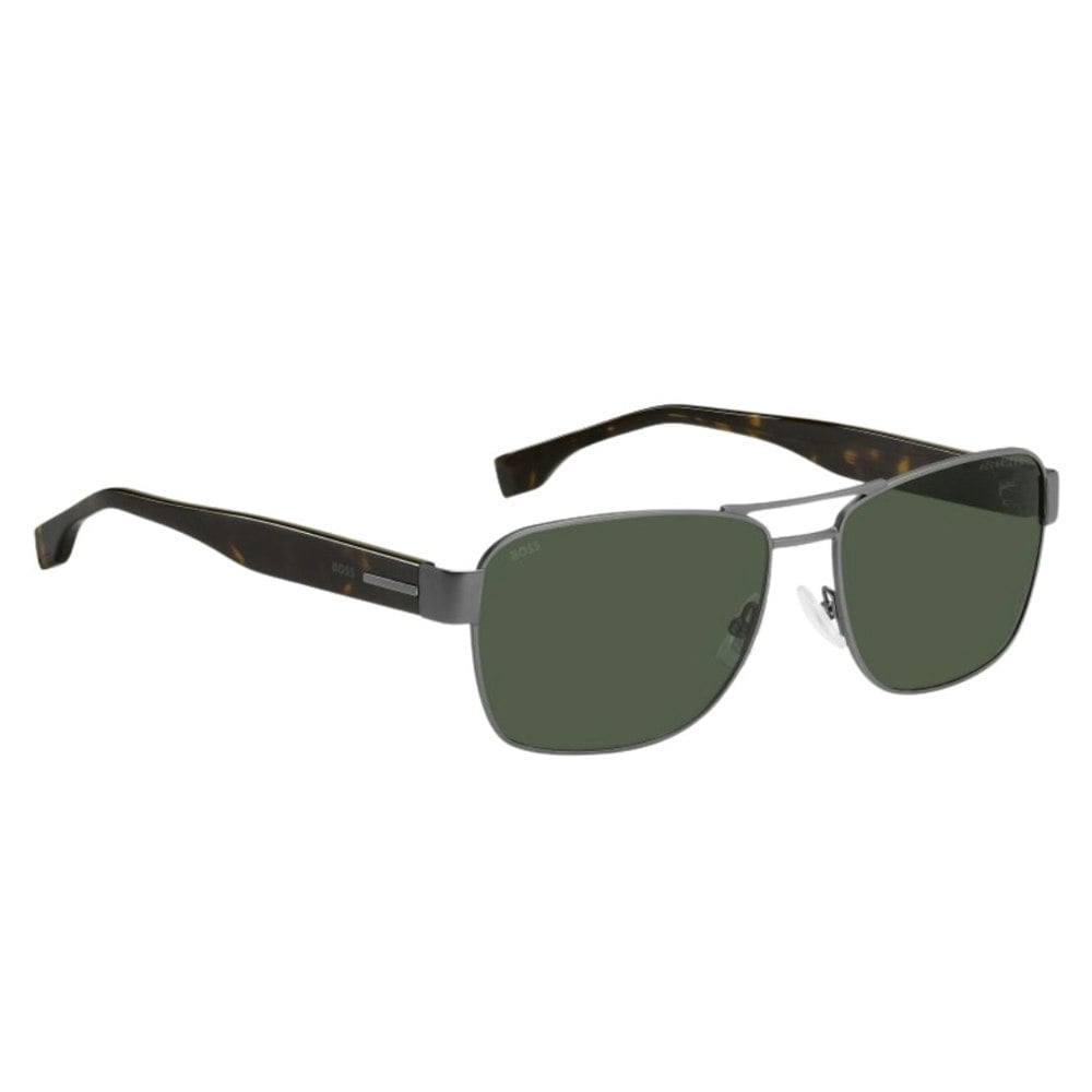 Hugo Boss Matte Ruthenium Dark Havana Legs Green Lensed Sunglasses