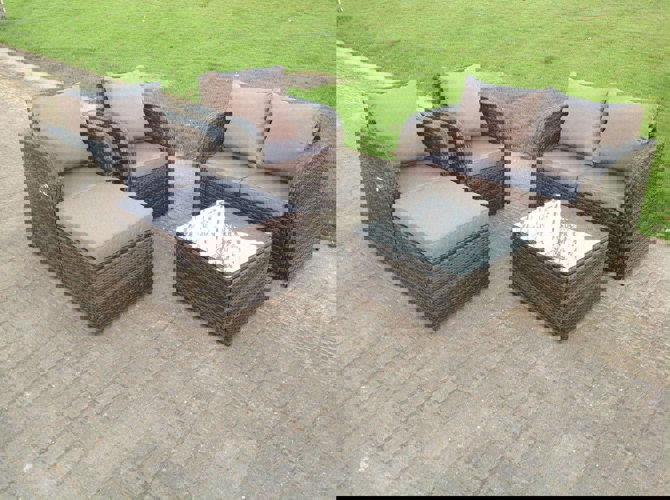 Fimous 5 Seater PE Wicker Rattan Garden Furniture Loveseat Reclining Sofa Chair Table Footstool Outdoor Grey
