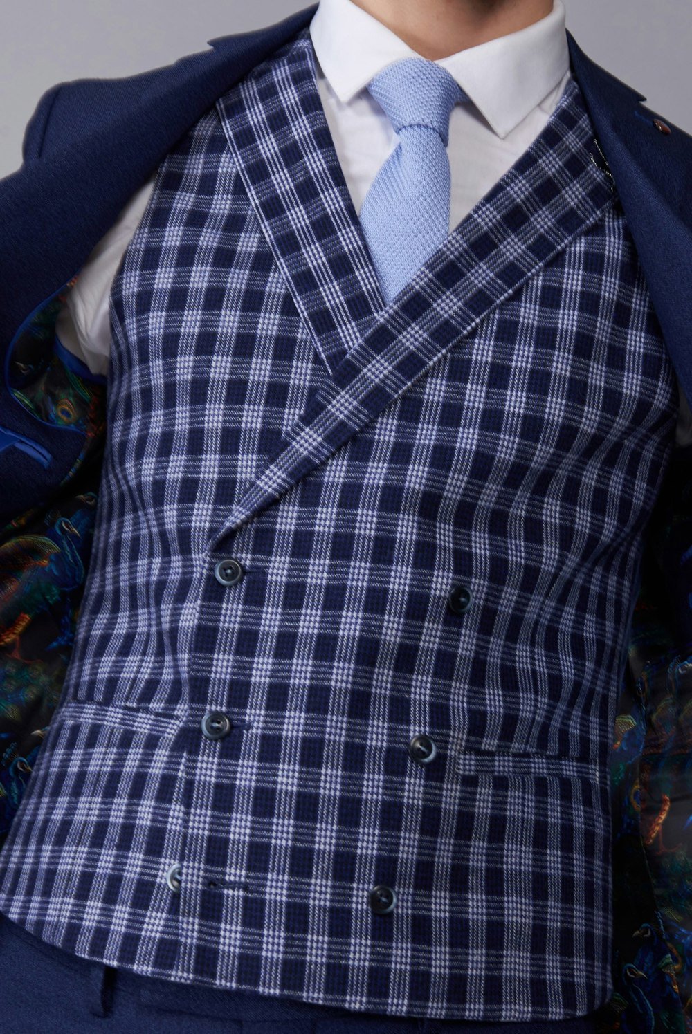 Harry Brown London Thomas Double Breasted Waistcoat - Blue & White Check