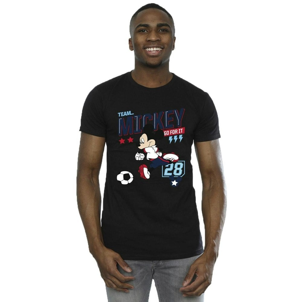 Disney Mens Mickey Mouse Team Mickey Football T-Shirt - Black