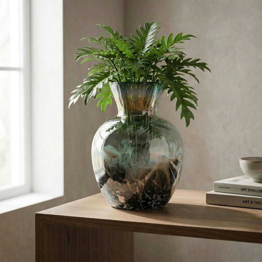 Garden Greatness Stylish Green Lustre Glass Bulb Vase