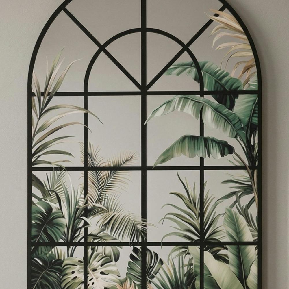 Garden Greatness Arched Window Mirror with Tropical Leaf Print