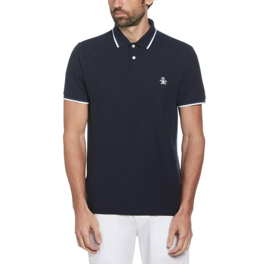 Original Penguin Mens Pique Tipped Polo Shirt - Navy