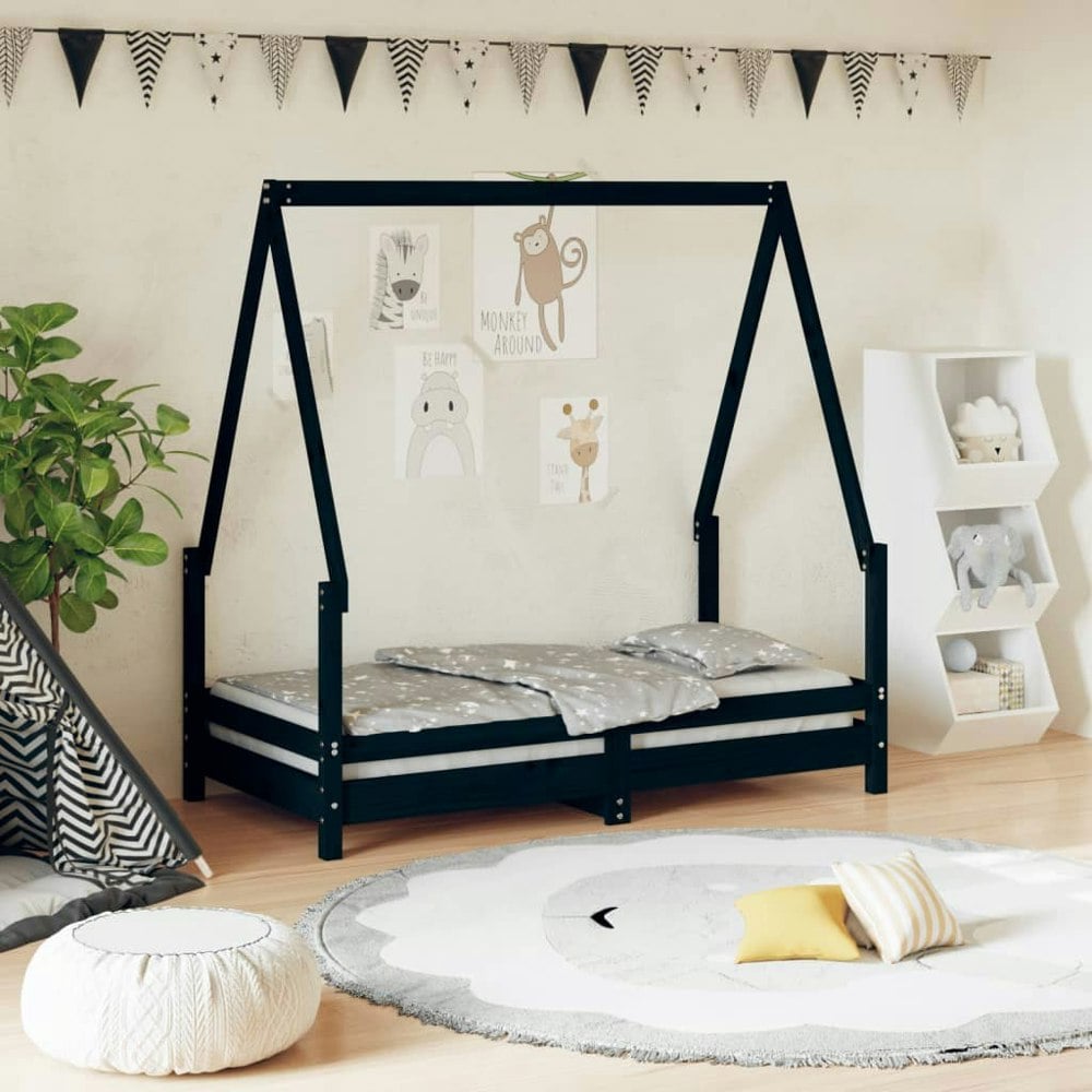 Berkfield Kids Bed Frame Black 70x140 cm Solid Wood Pine