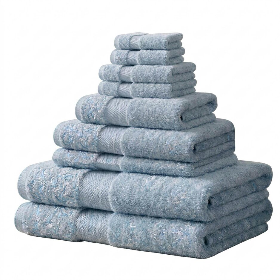Vision V475 - 8 Piece 100% Cotton Towel Bundle - Pale Blue
