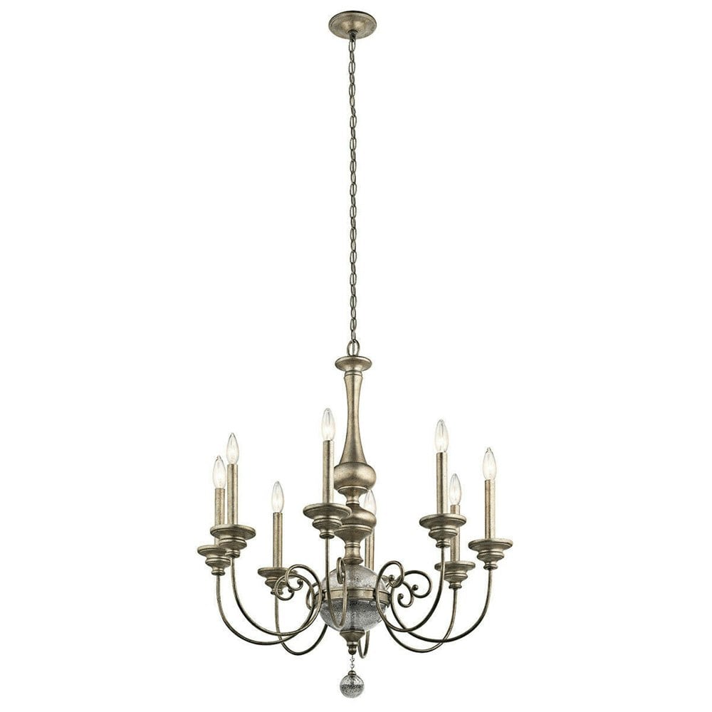 8 Bulb Chandelier Hanging Pendant LIght Sterling Gold LED E14 60W Bulb Loops