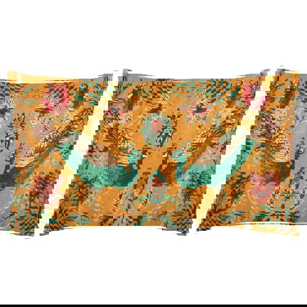 Wylder Holland Park Duo Peacock Rectangular Cushion Cover - Ochre/Claret