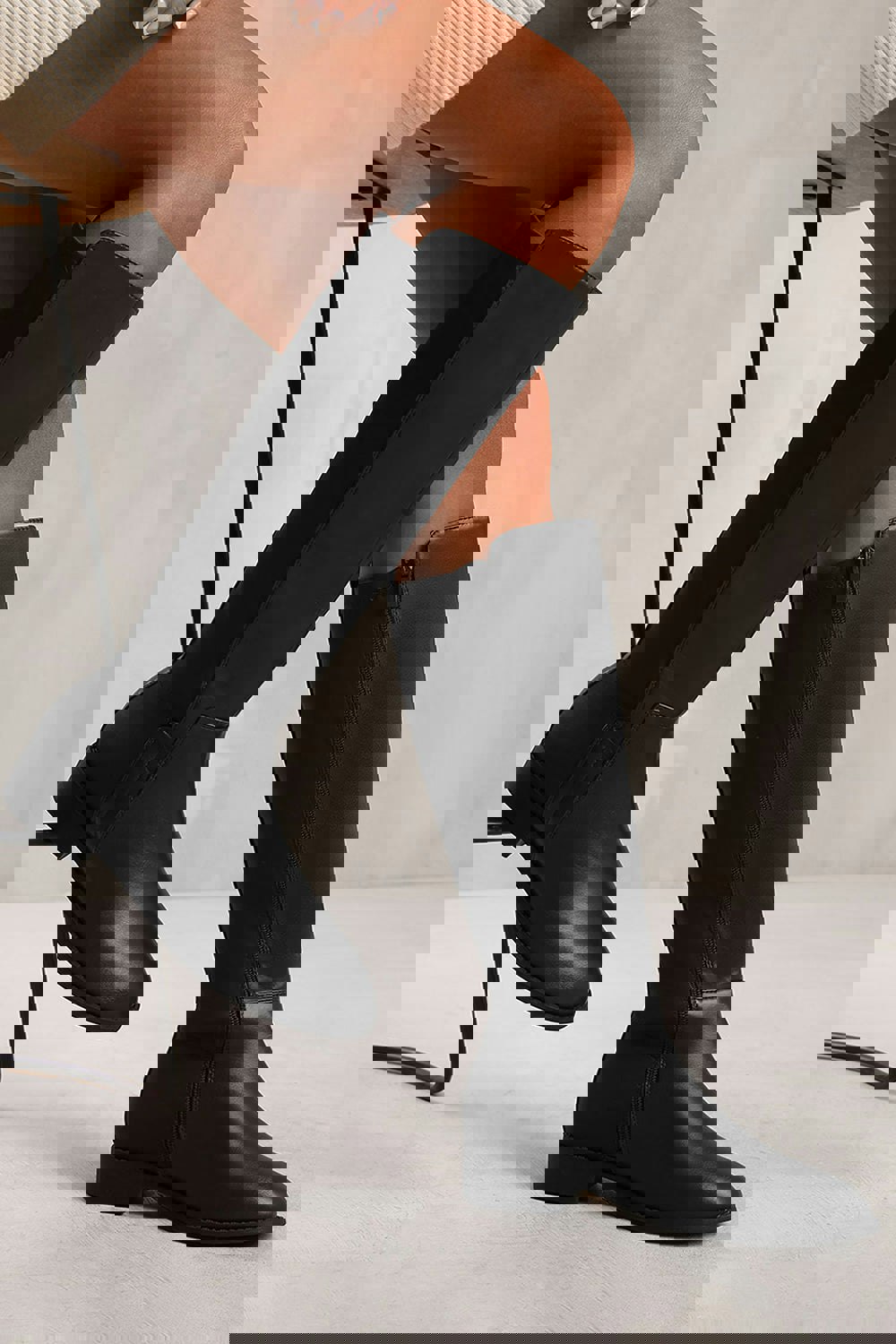 Where's That From Shiloh Knee High Boots With Side Zip in Black Faux Leather