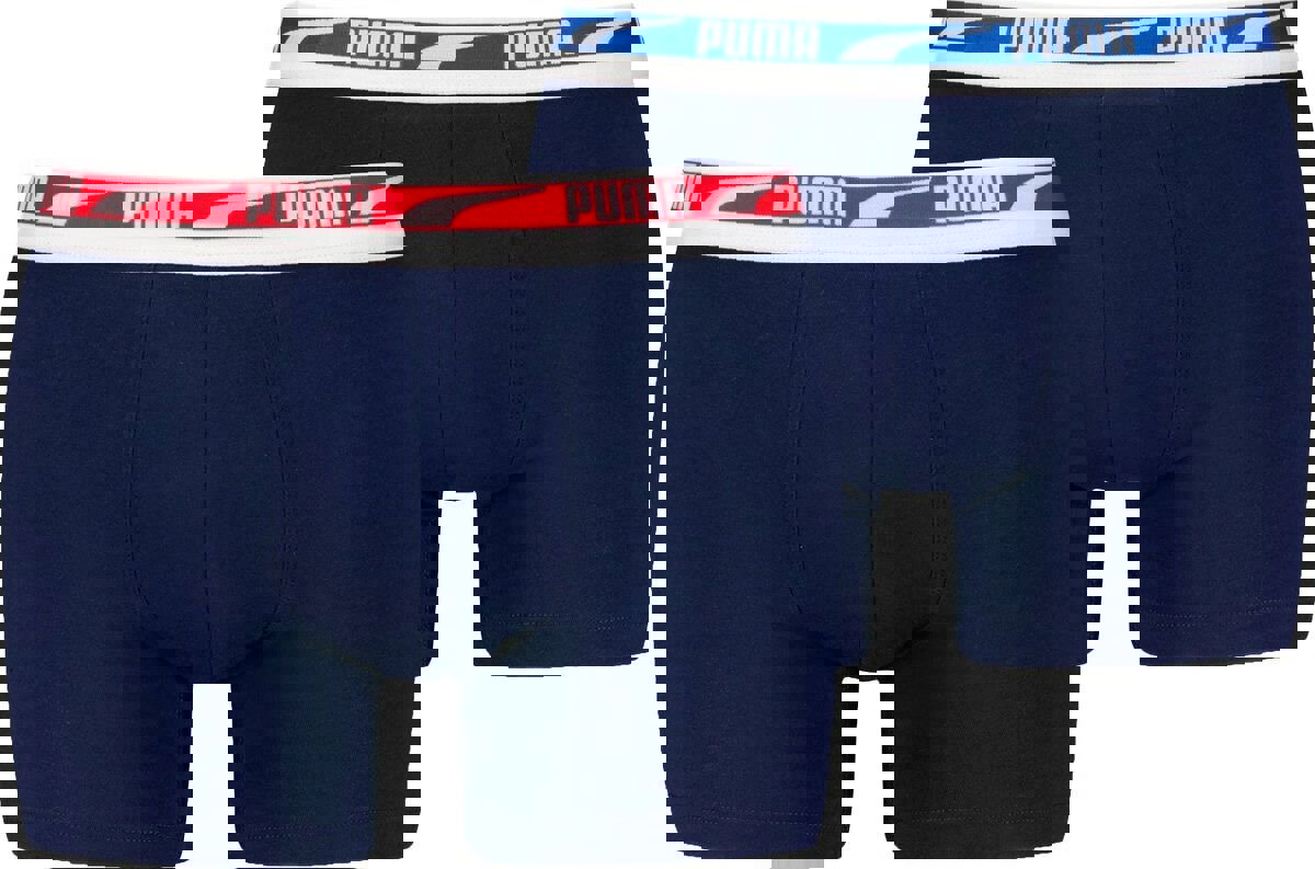 Puma - 2 - Pack Everyday Multi Logo Boxer Briefs, Navy w/ red/blue - Boxers - and - Briefs.net