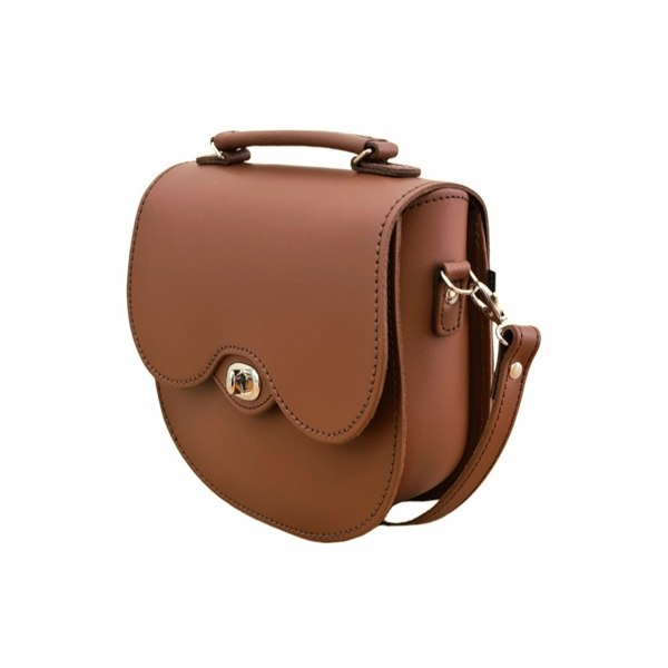 Zatchels Handmade Leather Twist Lock Saddle Bag - Chestnut