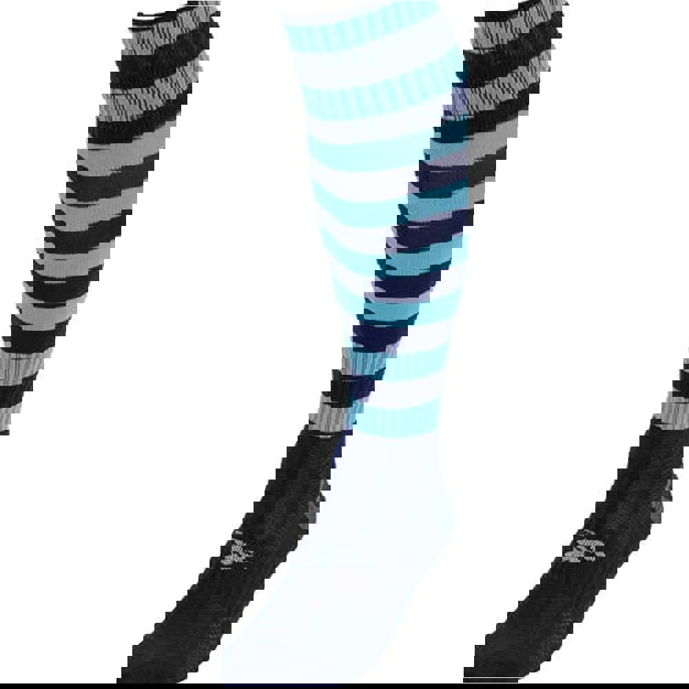 JUNIOR Size 3-6 Hooped Stripe Football Socks - NAVY/SKY BLUE - Contoured Ankle