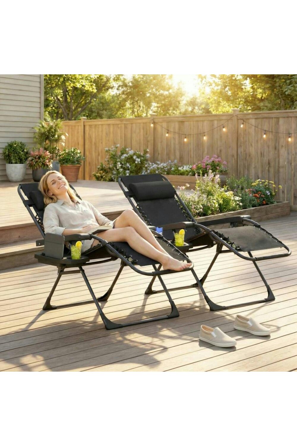 Dyzi Zero Gravity Chairs Set of 2 Reclining Garden Chairs Black