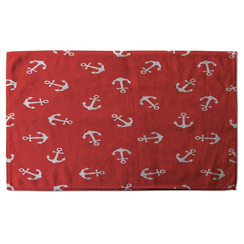 Benjamin Tate Design Anchors on Red Background (Bath Towel)