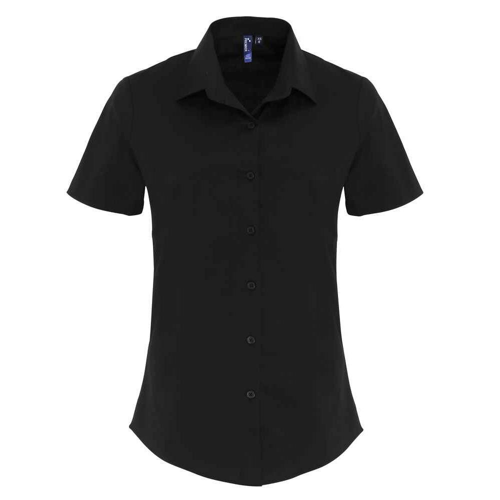 Premier Womens/Ladies Cotton Poplin Stretch Short-Sleeved Shirt - Black - 3XL - Black - 97% Cotton/3% Elastane