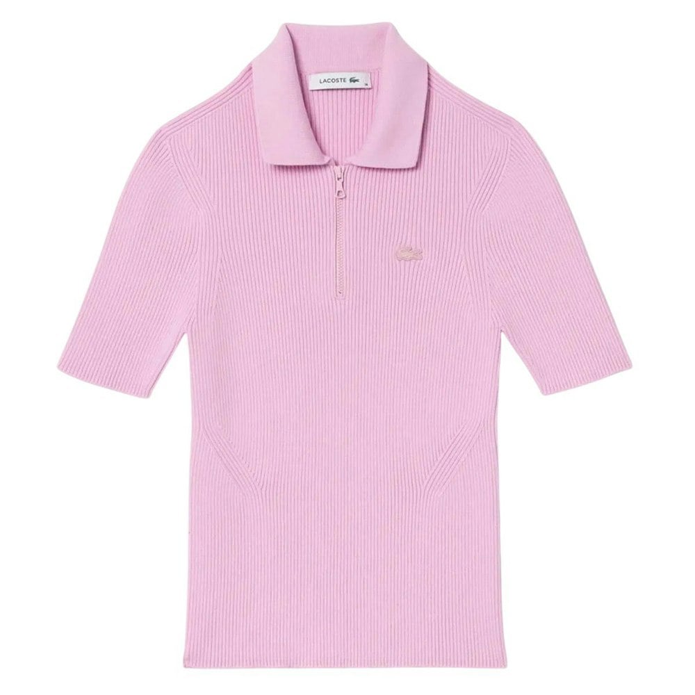 Lacoste Womens/Ladies Rib Knit Zip Neck Polo Shirt - Pink
