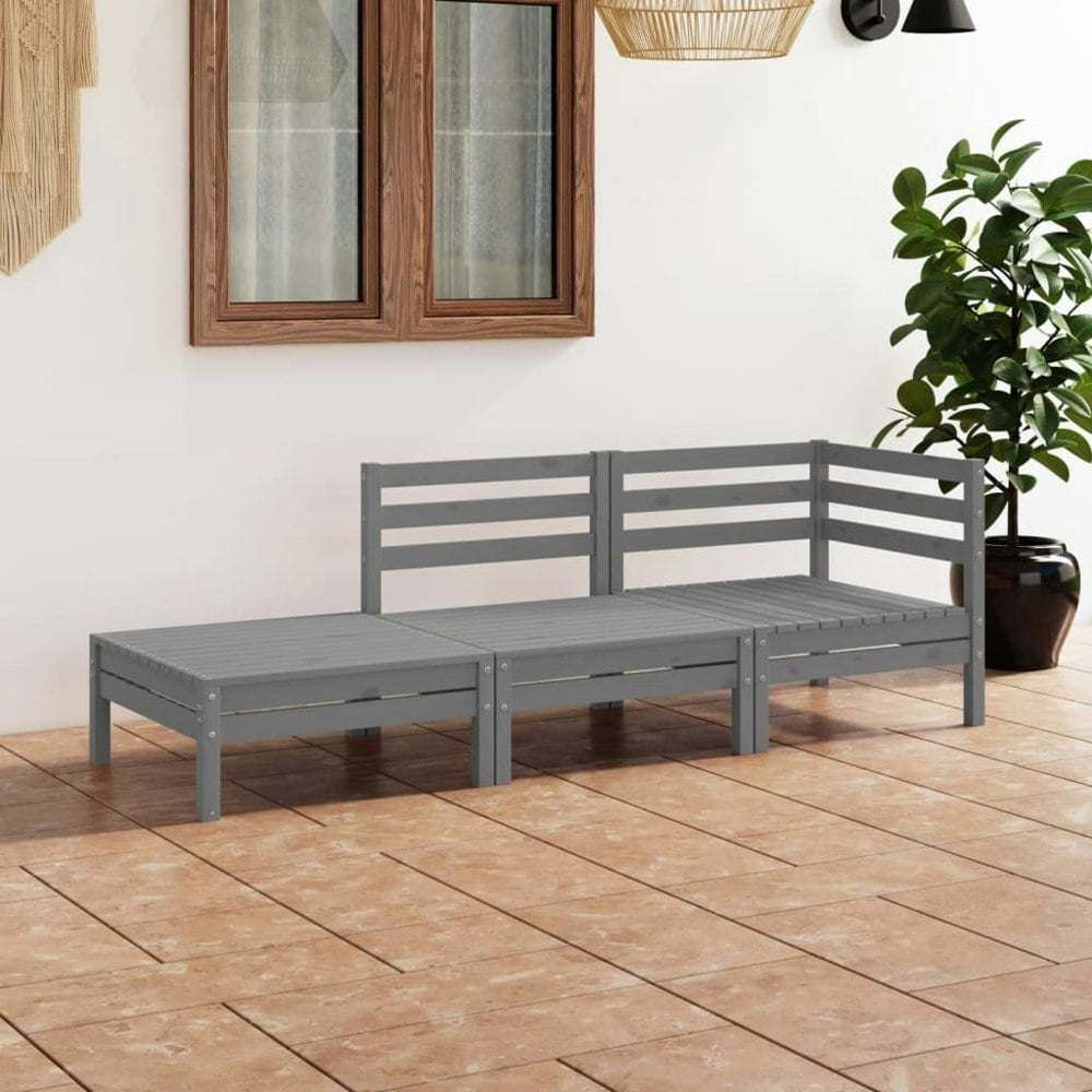Berkfield 3 Piece Garden Lounge Set Grey Solid Pinewood