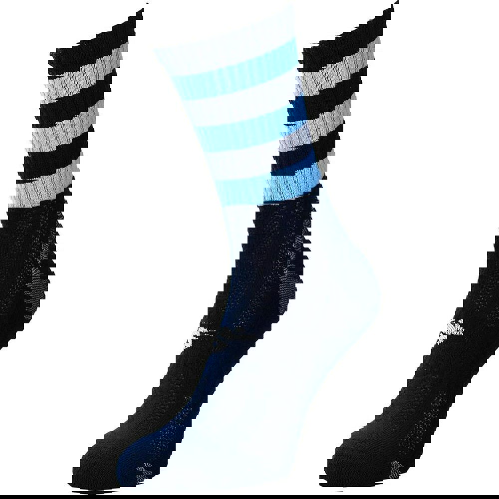 JUNIOR Size 12-2 Hooped Stripe Football Crew Socks NAVY/SKY BLUE Training Ankle