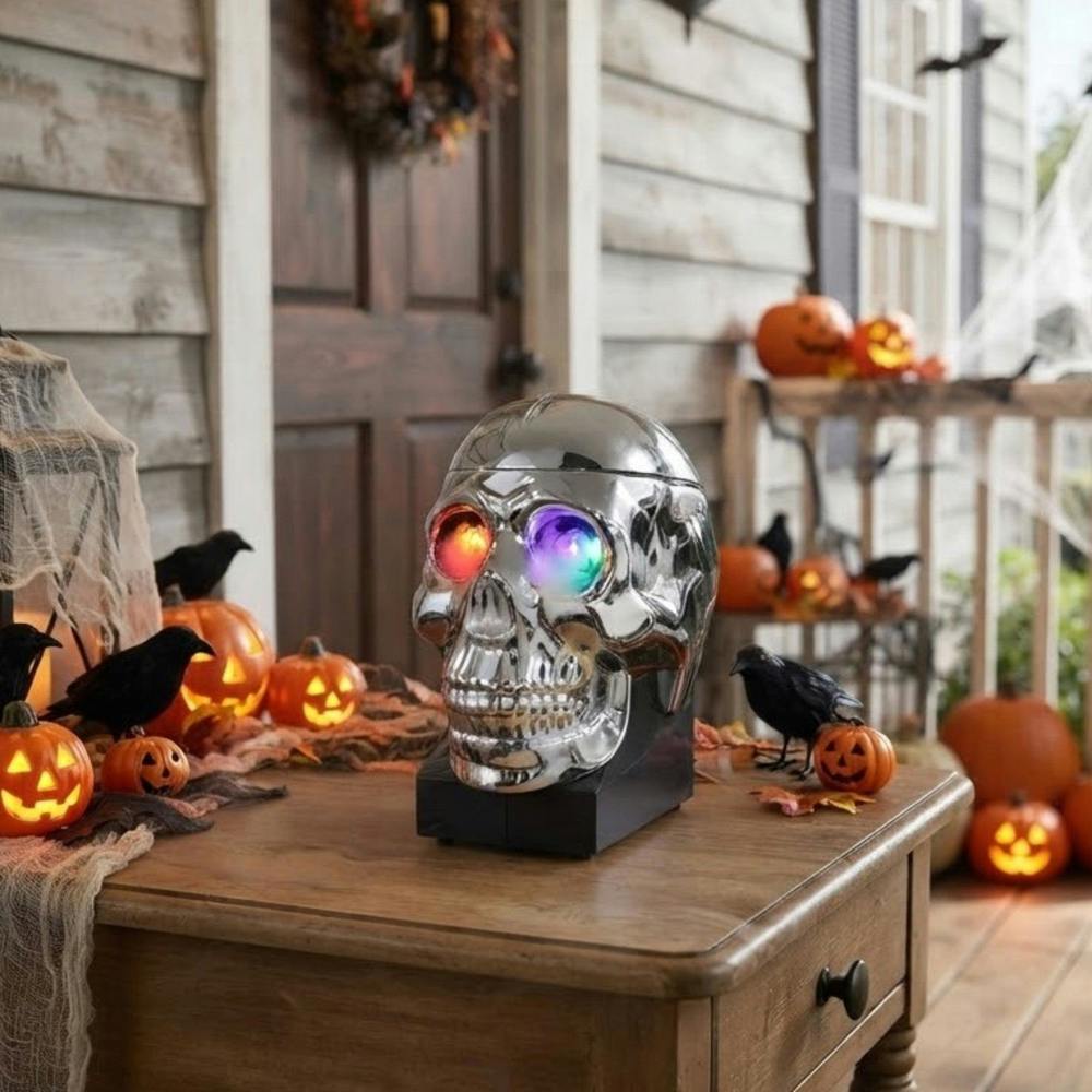 Garden Greatness Eerie Silver Skull Fog Machine Decoration