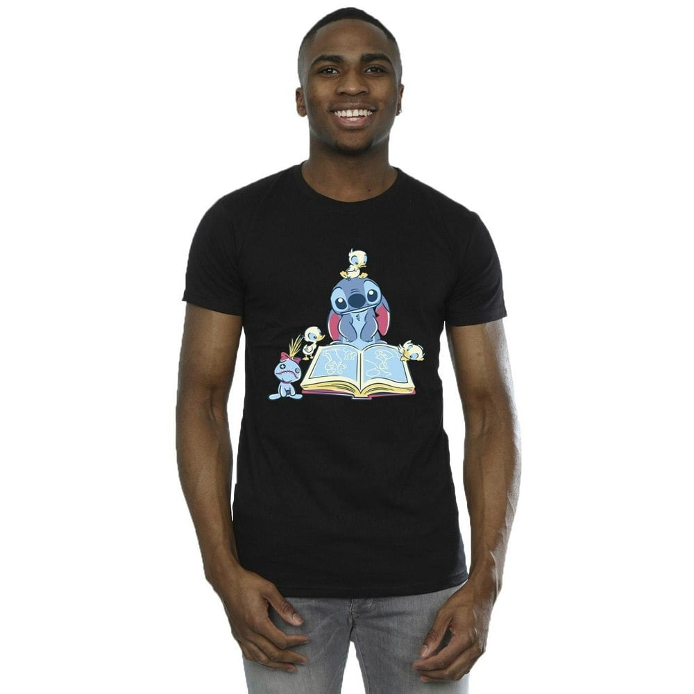 Disney Mens Lilo & Stitch Reading A Book T-Shirt - Black