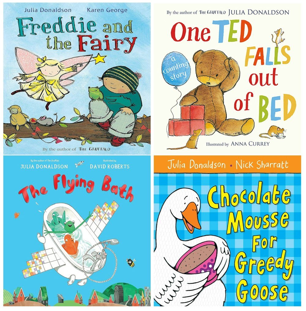 Julia Donaldson Early Readers 4 Books Set (The Flying Bath, One Ted Falls Out of Bed, Freddie and The Fairy, Chocolate Mousse for Greedy Goose)