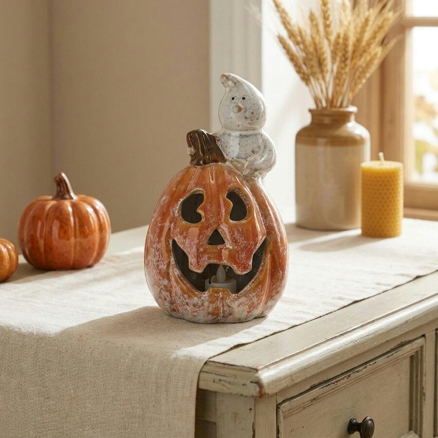 Garden Greatness Light Up Pumpkin and Ghost Ornament