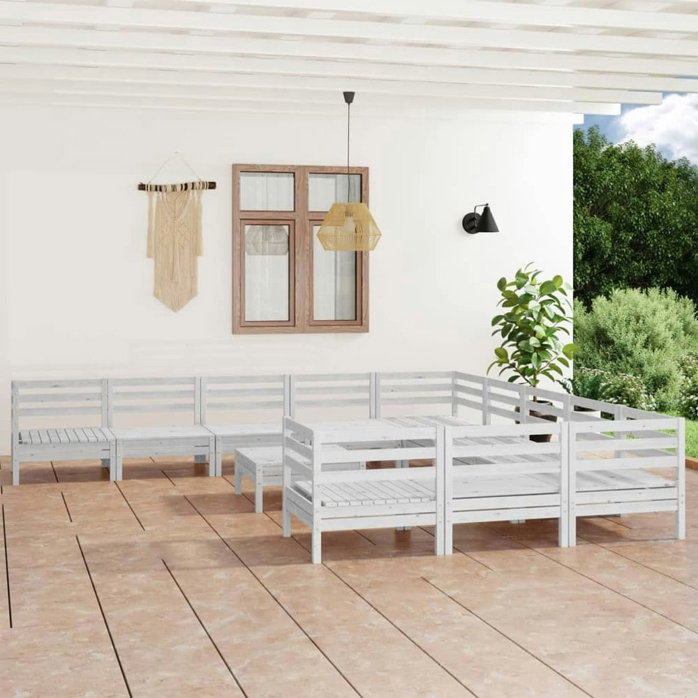 Berkfield 12 Piece Garden Lounge Set White Solid Wood Pine