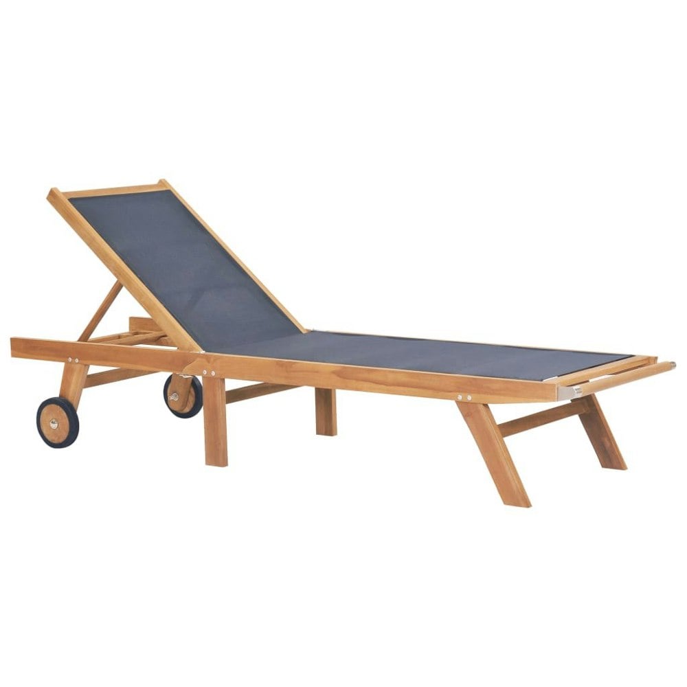 Berkfield Folding Sun Lounger with Wheels Solid Teak and Textilene