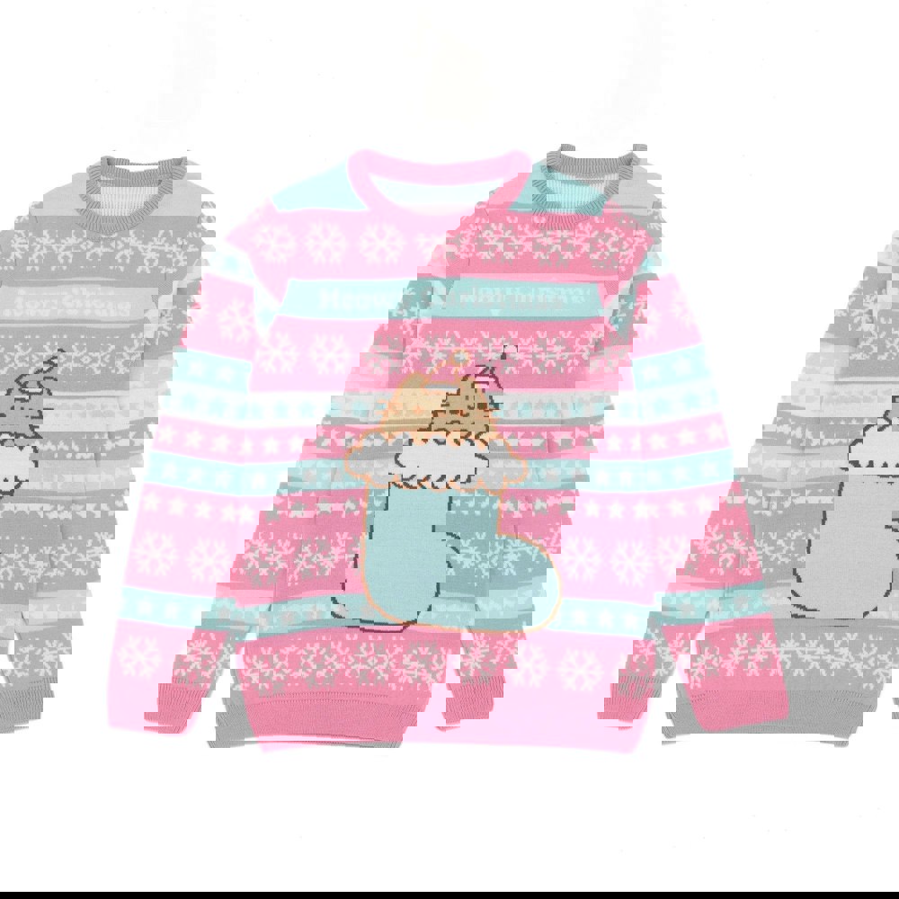 Pusheen Girls Knitted Christmas Sweatshirt - Pink/Blue