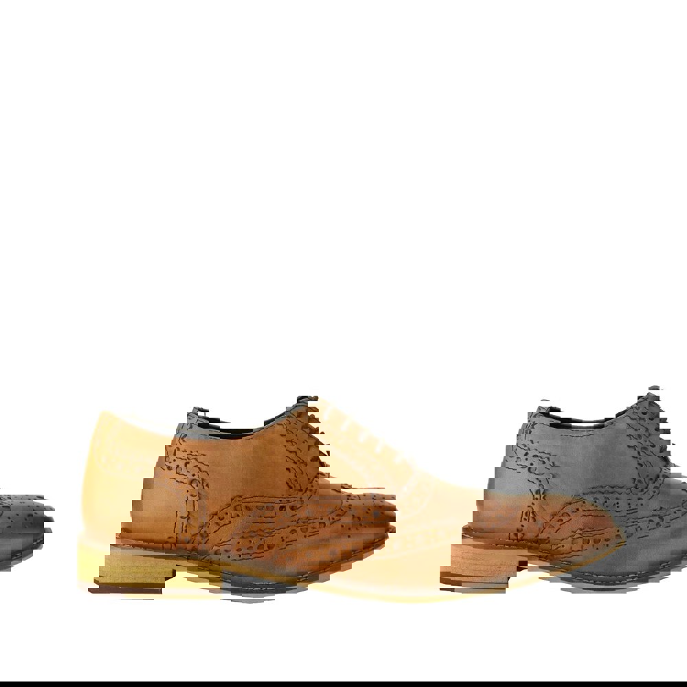 Roamers Mens Leather Brogue Oxford Shoes - Tan