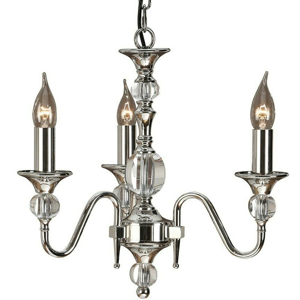 Diana Ceiling Pendant Chandelier Bright Nickel & K9 Crystal Curved 3 Lamp Light Loops