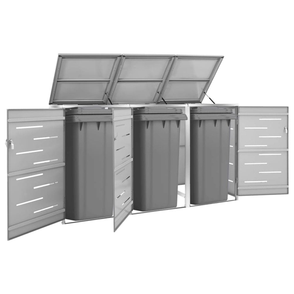 Berkfield Triple Wheelie Bin Shed 207x77.5x115 cm Stainless Steel