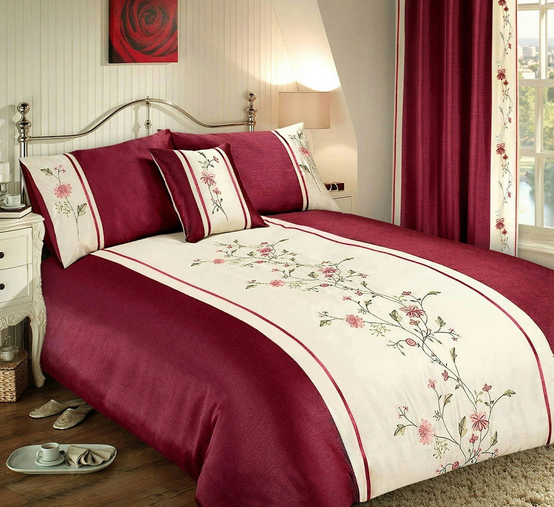 Intimates Luxury Faux Silk Emboridered Sapphire Duvet Cover & Pillowcase Set