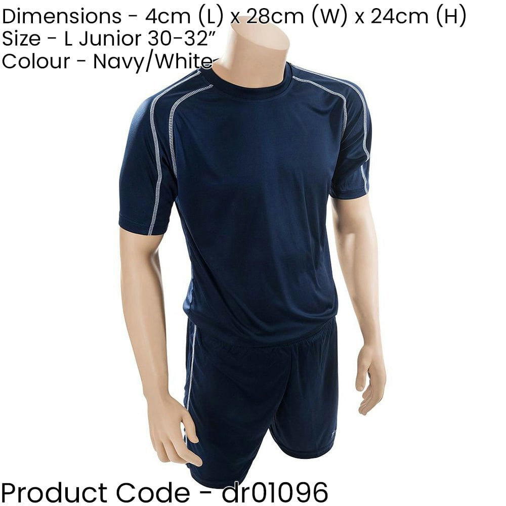 L JUNIOR Short Sleeve Training Shirt & Short Set NAVY/WHITE PLAIN Football Kit