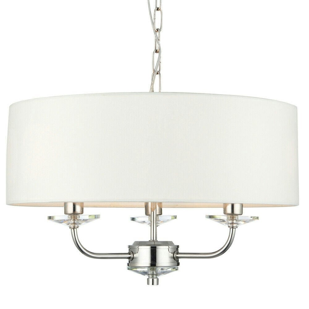 Multi Light Ceiling Pendant 3 Bulb NICKEL & WHITE Chandelier Large Shade Lamp Loops