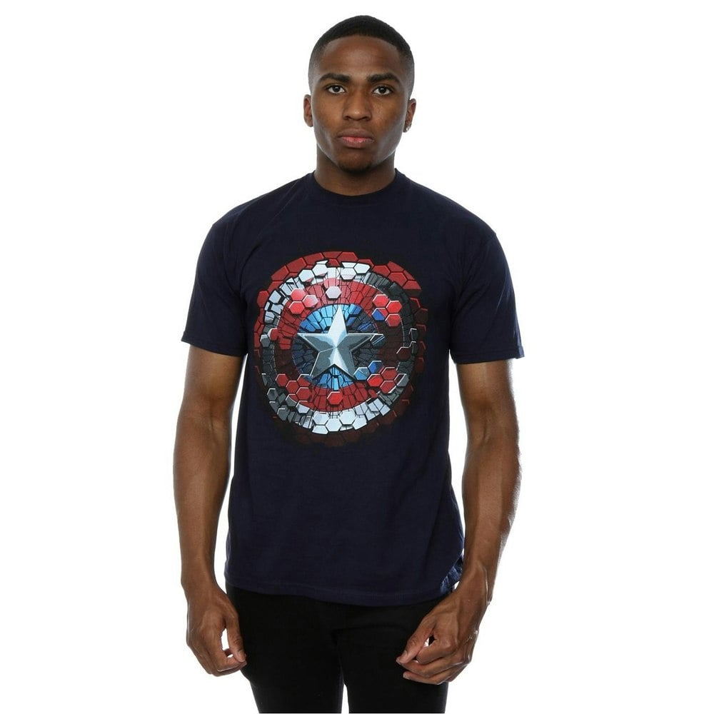 Marvel Mens Captain America Civil War Hex Shield T-Shirt - Navy Blue